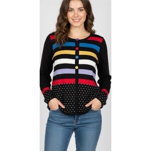 Alison Sheri Rainbow Striped & Polkadot Pullover Sweater Size Large